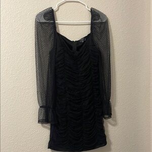 Black Ruched Bodycon Dress with Bishop Sleeves